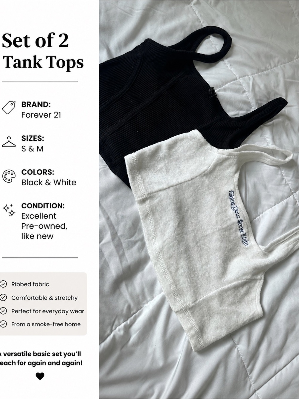 Forever 21 White Terry Crop Tank with Blue Embroidered Detail